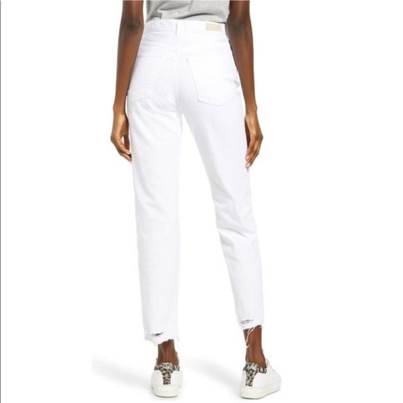 AG White High Waist Raw Hem Ankle Straight Leg Denim Jeans NWT 27 - Picture 2 of 6